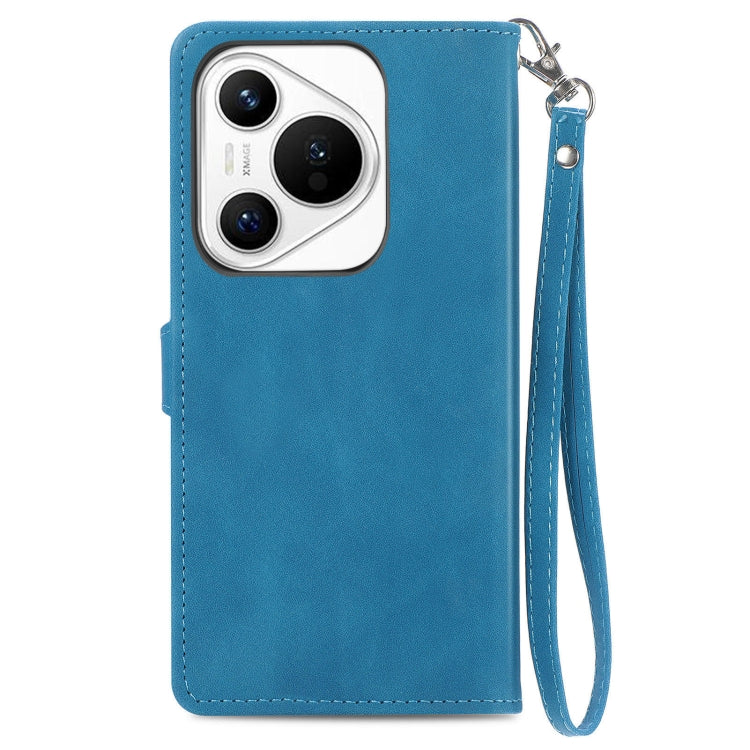For Huawei Pura 70 Pro Embossed Flower Zipper Leather Phone Case(Blue) - free shipping - PMC Jewellery - Order now!