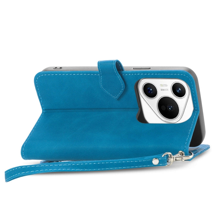 For Huawei Pura 70 Pro Embossed Flower Zipper Leather Phone Case(Blue) - free shipping - PMC Jewellery - Order now!