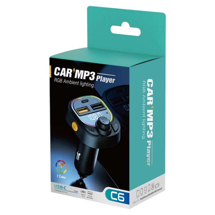 C6 Type-C+2 USB Fast Charger Audio MP3 Player Digital Display FM Car Bluetooth Transmitter - Bluetooth Car Kits by PMC Jewellery | Online Shopping South Africa | PMC Jewellery | Buy Now Pay Later Mobicred