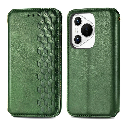 For Huawei Pura 70 Ultra Cubic Grid Pressed Magnetic Leather Phone Case(Green) - Huawei Cases by PMC Jewellery | Online Shopping South Africa | PMC Jewellery | Buy Now Pay Later Mobicred