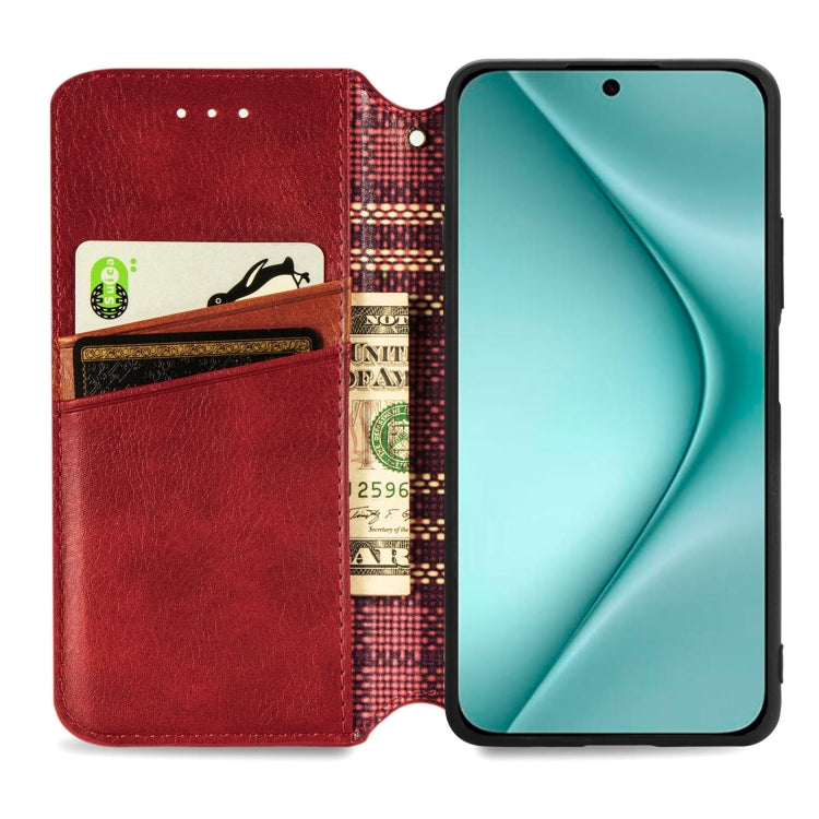 For Huawei Pura 70 Ultra Cubic Grid Pressed Magnetic Leather Phone Case(Red) - free shipping - PMC Jewellery - Order now!