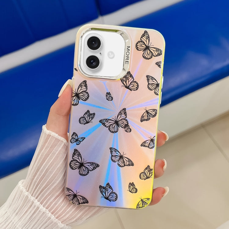 For iPhone 16 Electroplating Laser Butterfly Phone Case(Black Butterflies AB5) - iPhone 16 Cases by PMC Jewellery | Online Shopping South Africa | PMC Jewellery | Buy Now Pay Later Mobicred