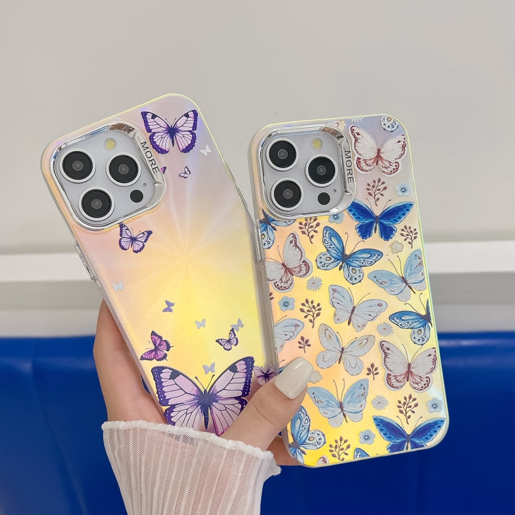 For iPhone 16 Electroplating Laser Butterfly Phone Case(White Purple Butterflies AB6) - iPhone 16 Cases by PMC TechLife | Online Shopping South Africa | PMC TechLife | Buy Now Pay Later Mobicred