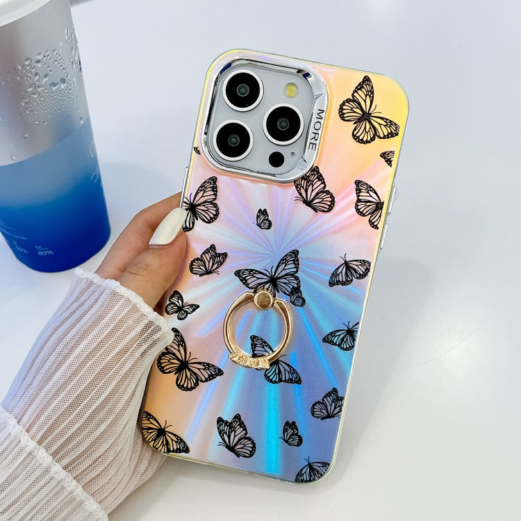 For iPhone 16 Pro Max Electroplating Laser Butterfly Ring Holder Phone Case(Pink Butterflies AB2) - iPhone 16 Pro Max Cases by PMC TechLife | Online Shopping South Africa | PMC TechLife | Buy Now Pay Later Mobicred