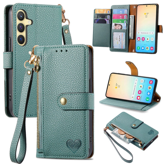 For Samsung Galaxy S25+ 5G Love Zipper Lanyard Leather Phone Case(Green) - Galaxy S25+ 5G Cases by PMC Jewellery | Online Shopping South Africa | PMC Jewellery | Buy Now Pay Later Mobicred