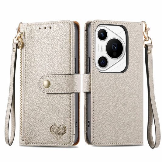 For Huawei Pura 70 Pro+ Love Zipper Lanyard Leather Phone Case(Gray) - Huawei Cases by PMC Jewellery | Online Shopping South Africa | PMC Jewellery | Buy Now Pay Later Mobicred