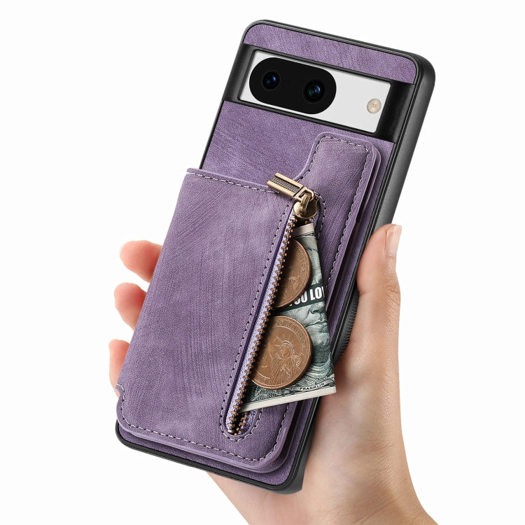 For Google Pixel 9 / 9 Pro Retro Leather Zipper Wallet Back Phone Case(Purple) - Google Cases by PMC TechLife | Online Shopping South Africa | PMC TechLife | Buy Now Pay Later Mobicred