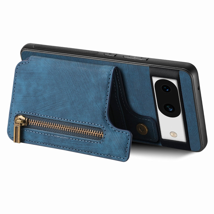 For Google Pixel 9 / 9 Pro Retro Leather Zipper Wallet Back Phone Case(Blue) - Google Cases by PMC TechLife | Online Shopping South Africa | PMC TechLife | Buy Now Pay Later Mobicred