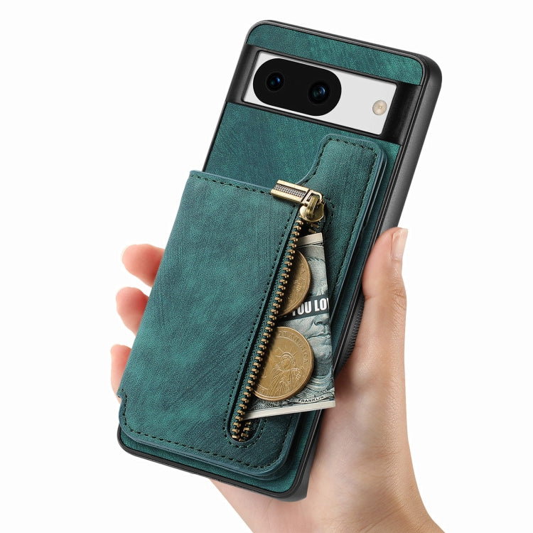 For Google Pixel 9 / 9 Pro Retro Leather Zipper Wallet Back Phone Case(Green) - Google Cases by PMC TechLife | Online Shopping South Africa | PMC TechLife | Buy Now Pay Later Mobicred