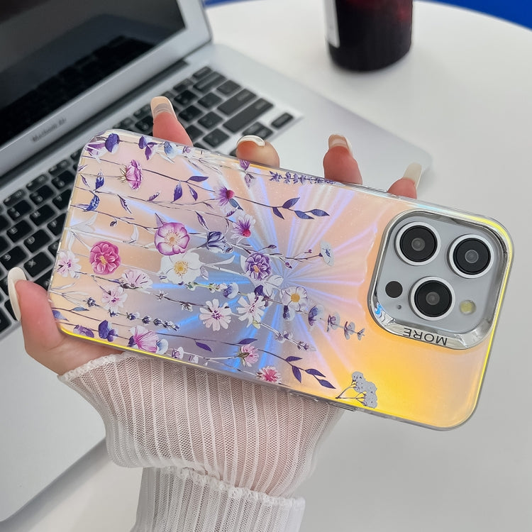 For iPhone 16 Electroplating Laser Flower Texture TPU Phone Case(Peony AH11) - iPhone 16 Cases by PMC TechLife | Online Shopping South Africa | PMC TechLife | Buy Now Pay Later Mobicred