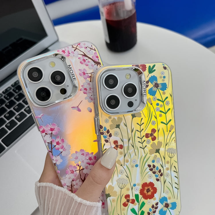 For iPhone 16 Pro Electroplating Laser Flower Texture TPU Phone Case(Leaves AH12) - iPhone 16 Pro Cases by PMC Jewellery | Online Shopping South Africa | PMC Jewellery | Buy Now Pay Later Mobicred