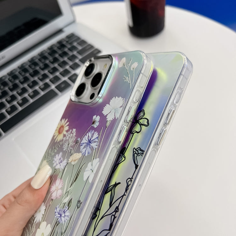 For iPhone 16 Electroplating Laser Flower Texture TPU Phone Case(Leaves AH12) - iPhone 16 Cases by PMC TechLife | Online Shopping South Africa | PMC TechLife | Buy Now Pay Later Mobicred