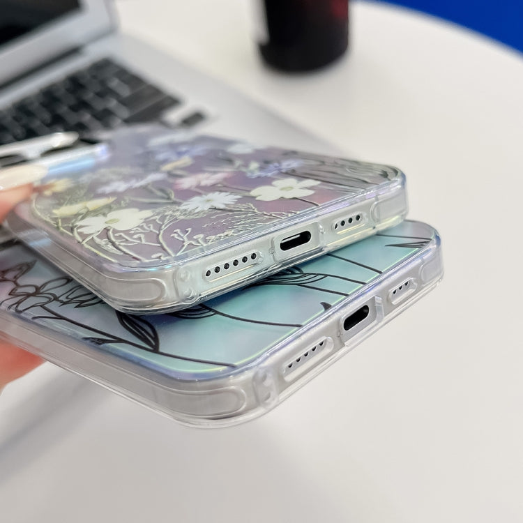 For iPhone 16 Electroplating Laser Flower Texture TPU Phone Case(Zinnia AH9) - iPhone 16 Cases by PMC TechLife | Online Shopping South Africa | PMC TechLife | Buy Now Pay Later Mobicred