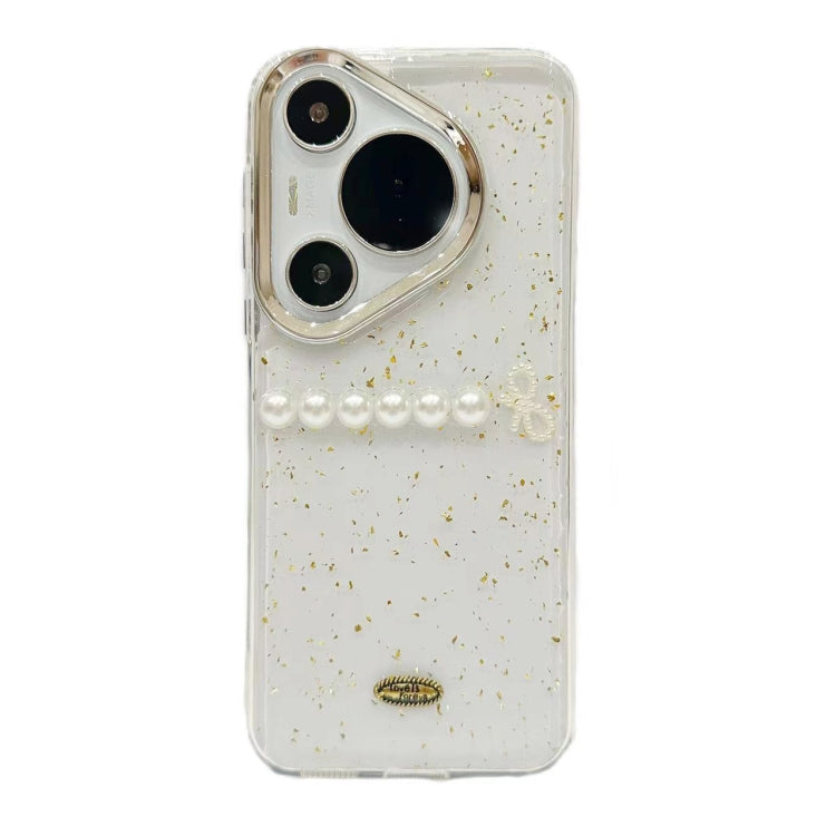 For Huawei  Pura 70 Pro Gold Foil Pearl Bow TPU Phone Case(Gold Foil Pearl) - Huawei Cases by PMC Jewellery | Online Shopping South Africa | PMC Jewellery | Buy Now Pay Later Mobicred