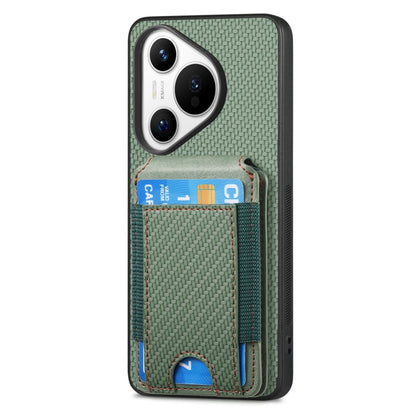 For Huawei Pura 70 Carbon Fiber Vertical Flip Wallet Stand Phone Case(Green) - Huawei Cases by PMC Jewellery | Online Shopping South Africa | PMC Jewellery | Buy Now Pay Later Mobicred