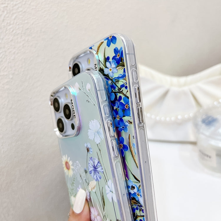For iPhone 16 Electroplating Laser Flower Phone Case with Wrist Strap(Lavender AH14) - iPhone 16 Cases by PMC TechLife | Online Shopping South Africa | PMC TechLife | Buy Now Pay Later Mobicred