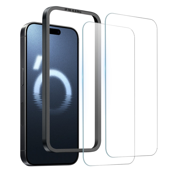 For iPhone 16 Pro Max NORTHJO 2pcs A++ Screen Protector Tempered Glass Film with Installation Frame - iPhone 16 Pro Max Tempered Glass by NORTHJO | Online Shopping South Africa | PMC TechLife | Buy Now Pay Later Mobicred