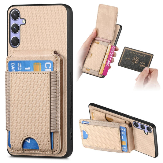 For Samsung Galaxy S25+ 5G Carbon Fiber Vertical Flip Wallet Stand Phone Case(Khaki) - Galaxy S25+ 5G Cases by PMC Jewellery | Online Shopping South Africa | PMC Jewellery | Buy Now Pay Later Mobicred