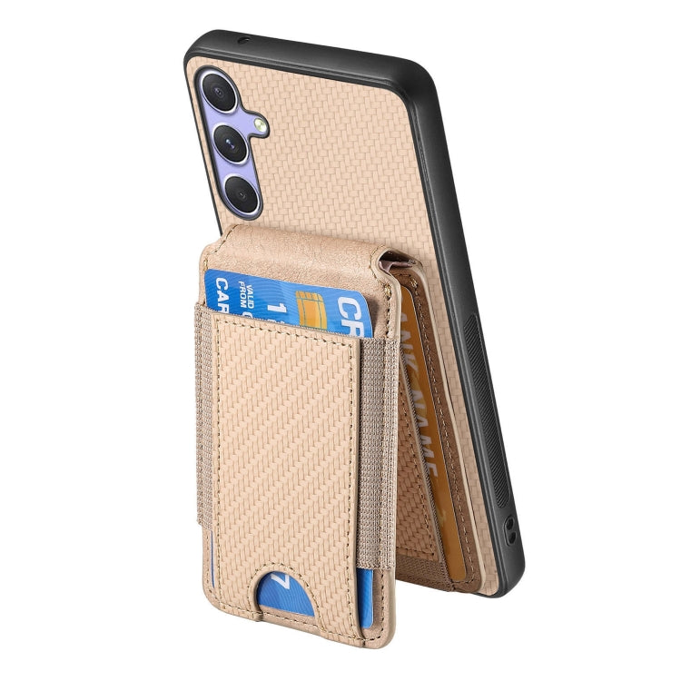 For Samsung Galaxy S25+ 5G Carbon Fiber Vertical Flip Wallet Stand Phone Case(Khaki) - Galaxy S25+ 5G Cases by PMC Jewellery | Online Shopping South Africa | PMC Jewellery | Buy Now Pay Later Mobicred