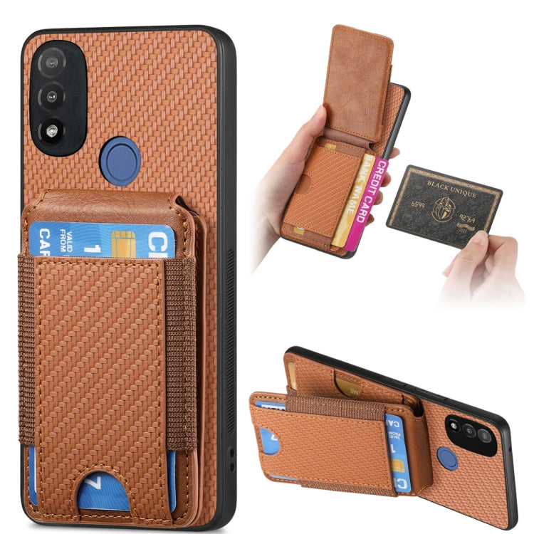 For Motorola Moto E20 / E30 Carbon Fiber Vertical Flip Wallet Stand Phone Case(Brown) - Motorola Cases by PMC TechLife | Online Shopping South Africa | PMC TechLife | Buy Now Pay Later Mobicred