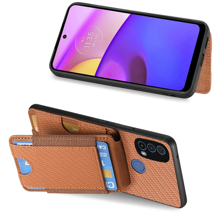 For Motorola Moto E20 / E30 Carbon Fiber Vertical Flip Wallet Stand Phone Case(Brown) - Motorola Cases by PMC TechLife | Online Shopping South Africa | PMC TechLife | Buy Now Pay Later Mobicred