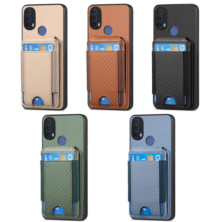 For Motorola Moto E40 Carbon Fiber Vertical Flip Wallet Stand Phone Case(Khaki) - Motorola Cases by PMC TechLife | Online Shopping South Africa | PMC TechLife | Buy Now Pay Later Mobicred