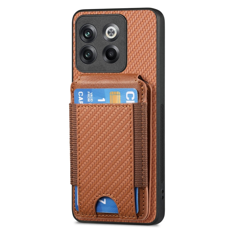 For OnePlus 12 5G Carbon Fiber Vertical Flip Wallet Stand Phone Case(Brown) - OnePlus Cases by PMC TechLife | Online Shopping South Africa | PMC TechLife | Buy Now Pay Later Mobicred
