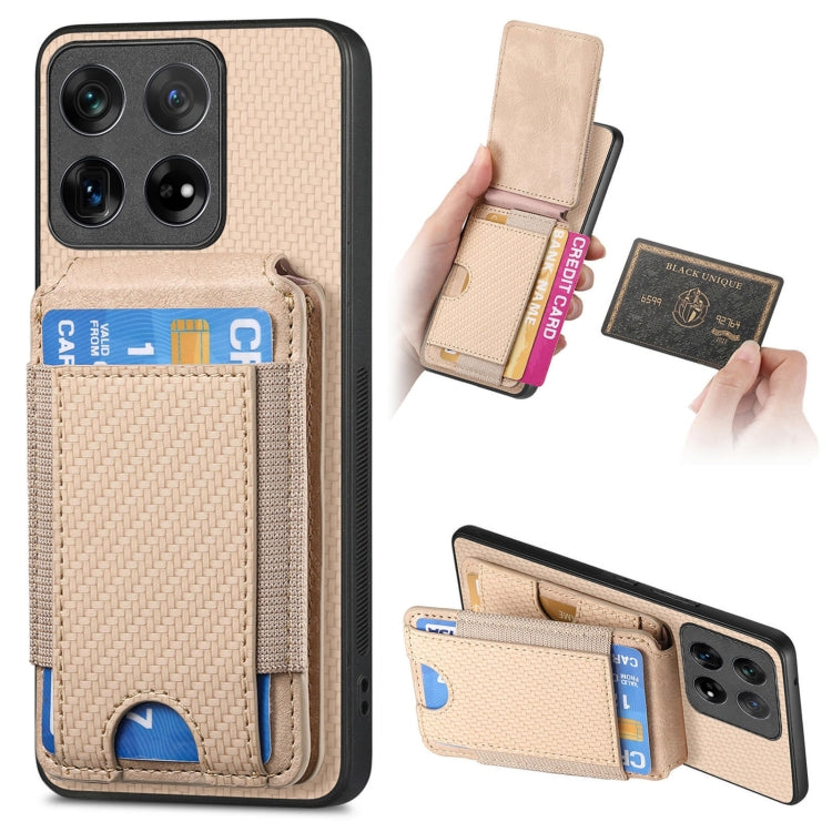 For OnePlus 12 5G Carbon Fiber Vertical Flip Wallet Stand Phone Case(Khaki) - OnePlus Cases by PMC TechLife | Online Shopping South Africa | PMC TechLife | Buy Now Pay Later Mobicred