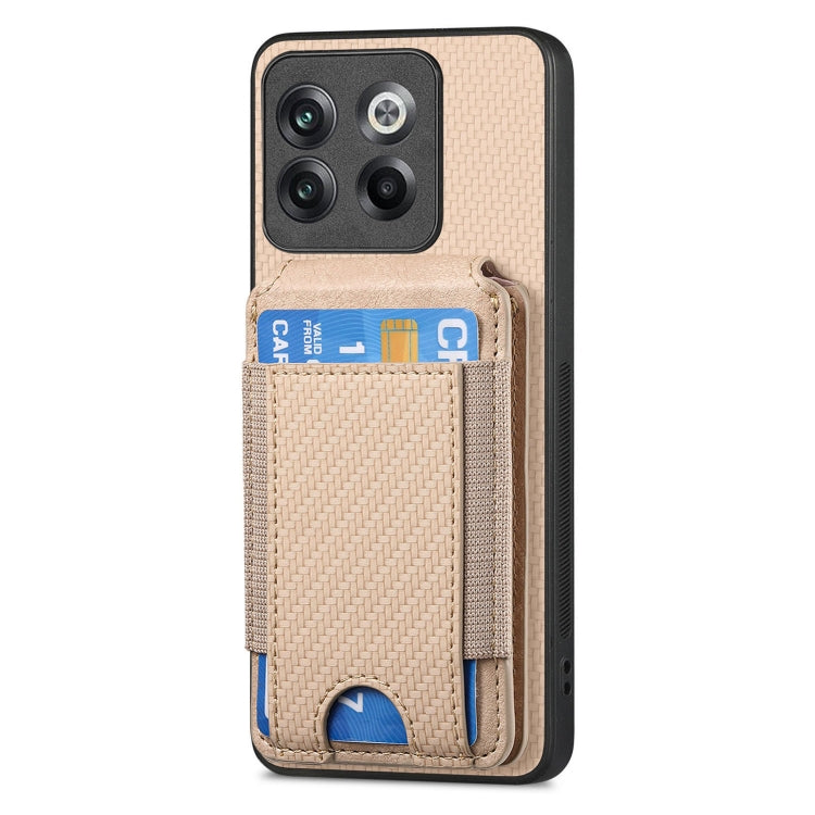 For OnePlus 12 5G Carbon Fiber Vertical Flip Wallet Stand Phone Case(Khaki) - OnePlus Cases by PMC TechLife | Online Shopping South Africa | PMC TechLife | Buy Now Pay Later Mobicred