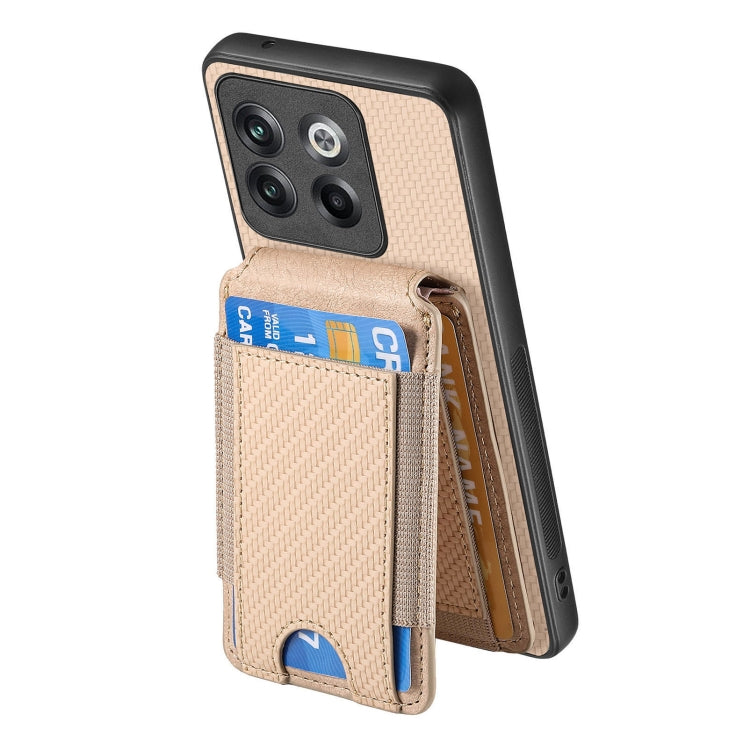 For OnePlus 12 5G Carbon Fiber Vertical Flip Wallet Stand Phone Case(Khaki) - OnePlus Cases by PMC TechLife | Online Shopping South Africa | PMC TechLife | Buy Now Pay Later Mobicred