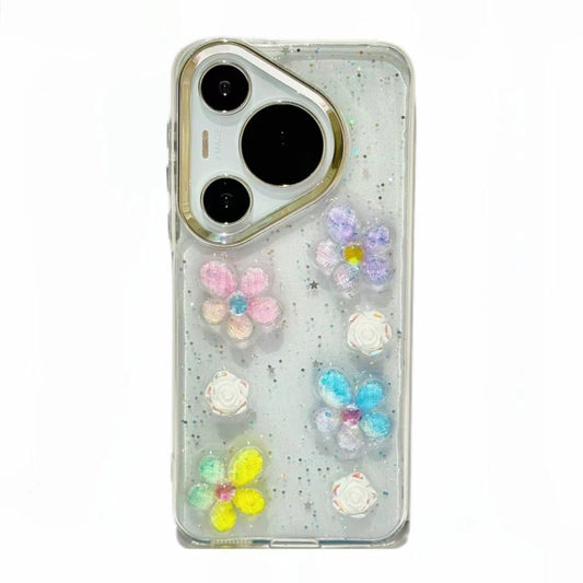 For Huawei Pura 70 Pro Electroplated Frame 3D Strawberry Flower  TPU Phone Case(Colorful Flowers) - Huawei Cases by PMC Jewellery | Online Shopping South Africa | PMC Jewellery | Buy Now Pay Later Mobicred