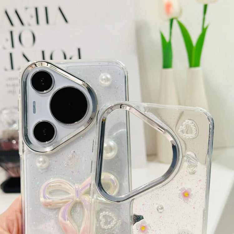 For Huawei Pura 70 3D Bow Pearl Love Flower TPU Phone Case(Pearl Bow) - Huawei Cases by PMC Jewellery | Online Shopping South Africa | PMC Jewellery | Buy Now Pay Later Mobicred