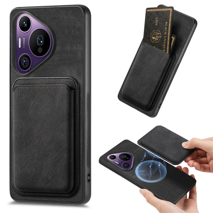 For Huawei Pura 70 Pro+ Retro Leather Card Bag Magnetic Phone Case(Black) - Huawei Cases by PMC Jewellery | Online Shopping South Africa | PMC Jewellery | Buy Now Pay Later Mobicred