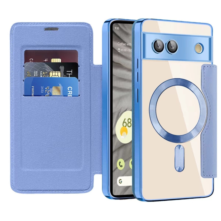 For Google  Pixel 8a Shield Magsafe RFID Anti-theft Rhombus Leather Phone Case(Sierra Blue) - Google Cases by PMC TechLife | Online Shopping South Africa | PMC TechLife | Buy Now Pay Later Mobicred
