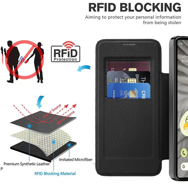 For Google  Pixel 8a Shield Magsafe RFID Anti-theft Rhombus Leather Phone Case(Gemstone Blue) - Google Cases by PMC TechLife | Online Shopping South Africa | PMC TechLife | Buy Now Pay Later Mobicred