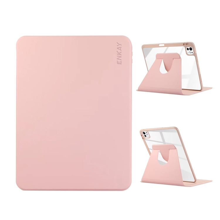 For iPad Pro 11 2024 ENKAY 360 Rotation PMMA Leather Smart Tablet Case with Pen Slot(Pink) - free shipping - PMc TechLife - Order now!