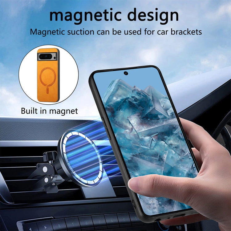 For Google Pixel 9 / 9 Pro Retro Magsafe Magnetic PU Back Cover Phone Case(Yellow) - Google Cases by PMC TechLife | Online Shopping South Africa | PMC TechLife | Buy Now Pay Later Mobicred
