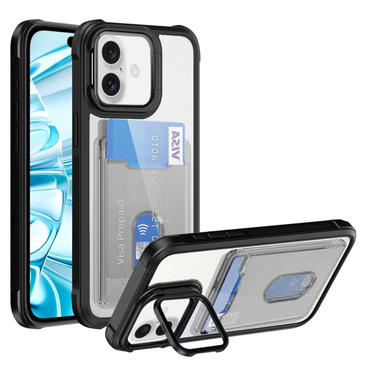 For iPhone 16 Card Bag Holder Acrylic Hybrid TPU Phone Case(Black) - iPhone 16 Cases by PMC TechLife | Online Shopping South Africa | PMC TechLife | Buy Now Pay Later Mobicred