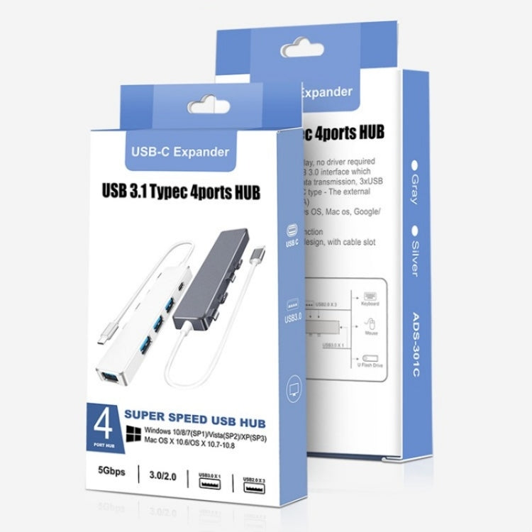 ADS-301C USB-C / Type-C to USB-C + USB 3.0 + 3 x USB 2.0 Expander HUB(Silver) - USB HUB by PMC TechLife | Online Shopping South Africa | PMC TechLife | Buy Now Pay Later Mobicred