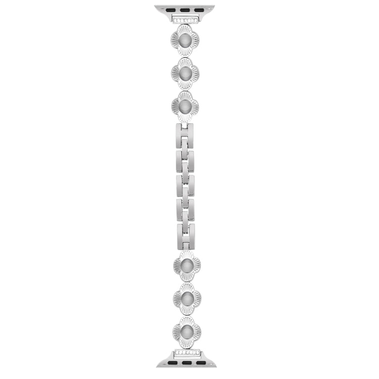 For Apple Watch Series 9 45mm Four Leaf Clover Quick-Release Metal Chain Watch Band(Silver) - free shipping - PMC TechLife - Order now!