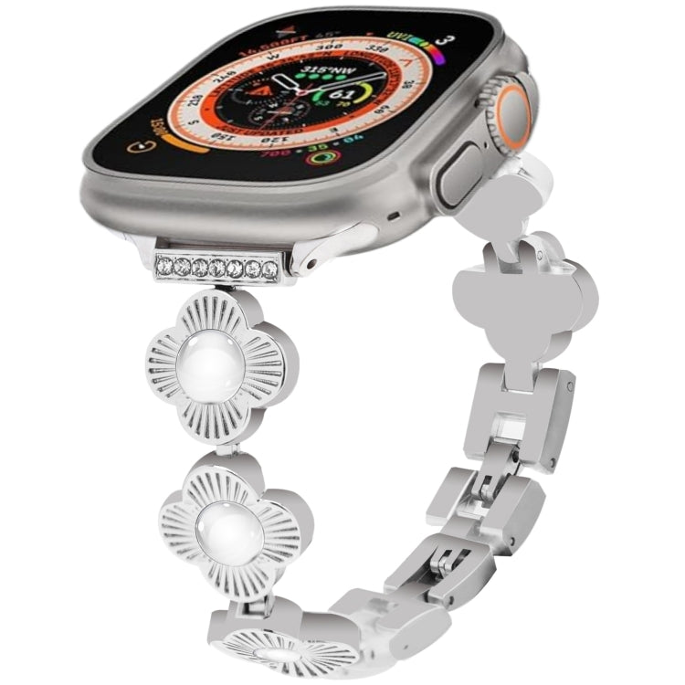 For Apple Watch Ultra 49mm Four Leaf Clover Quick-Release Metal Chain Watch Band(Silver) - free shipping - PMC TechLife - Order now!