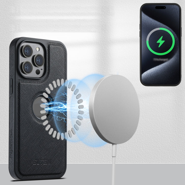 For iPhone 13 Pro Suteni M2 Cross-Grain MagSafe Vertical Card Back Phone Case(Black) - free shipping - PMC Jewellery - Order now!