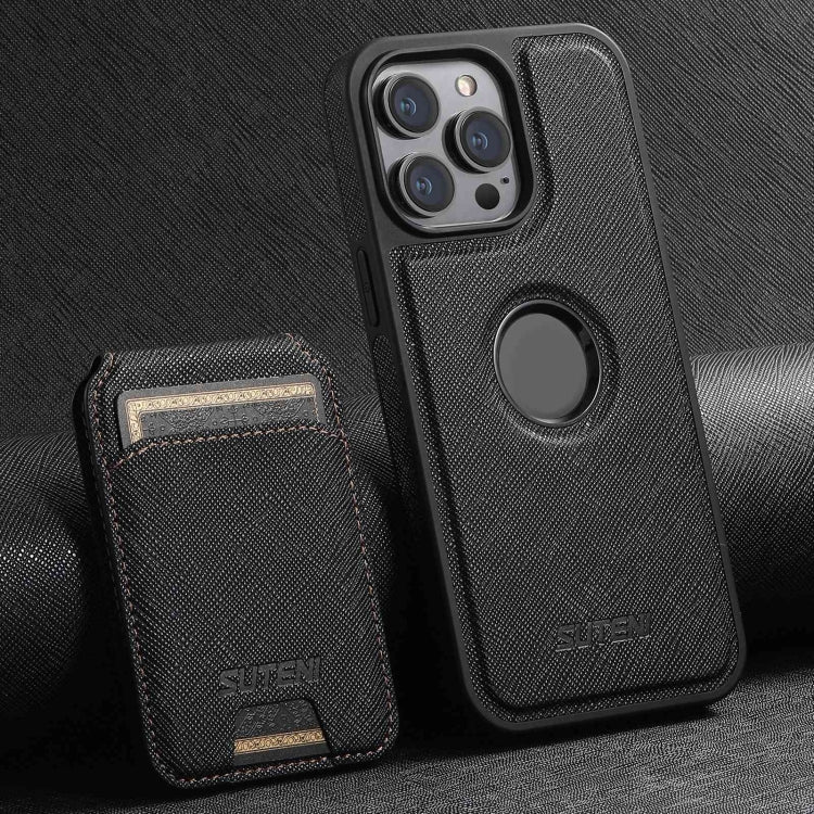 For iPhone 12 Pro Suteni M2 Cross-Grain MagSafe Vertical Card Back Phone Case(Black) - free shipping - PMC Jewellery - Order now!