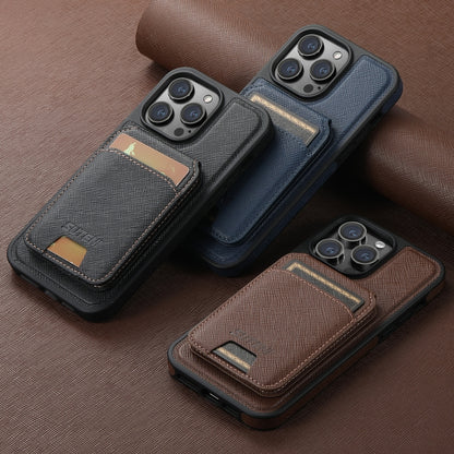 For iPhone 13 Pro Max Suteni M2 Cross-Grain MagSafe Vertical Card Back Phone Case(Brown) - iPhone 13 Pro Max Cases by Suteni | Online Shopping South Africa | PMC Jewellery | Buy Now Pay Later Mobicred