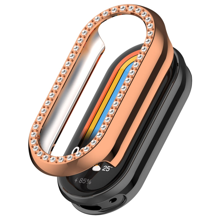 For Xiaomi Smart Band 9 NFC Diamond Half Coverage Hollow PC Watch Protective Case(Rose Gold) - Watch Cases by PMC TechLife | Online Shopping South Africa | PMC TechLife | Buy Now Pay Later Mobicred