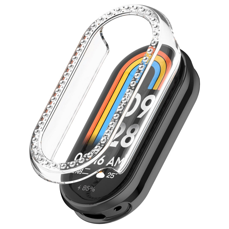 For Xiaomi Smart Band 9 Diamond Half Coverage Hollow PC Watch Protective Case(Transparent White) - Watch Cases by PMC TechLife | Online Shopping South Africa | PMC TechLife | Buy Now Pay Later Mobicred