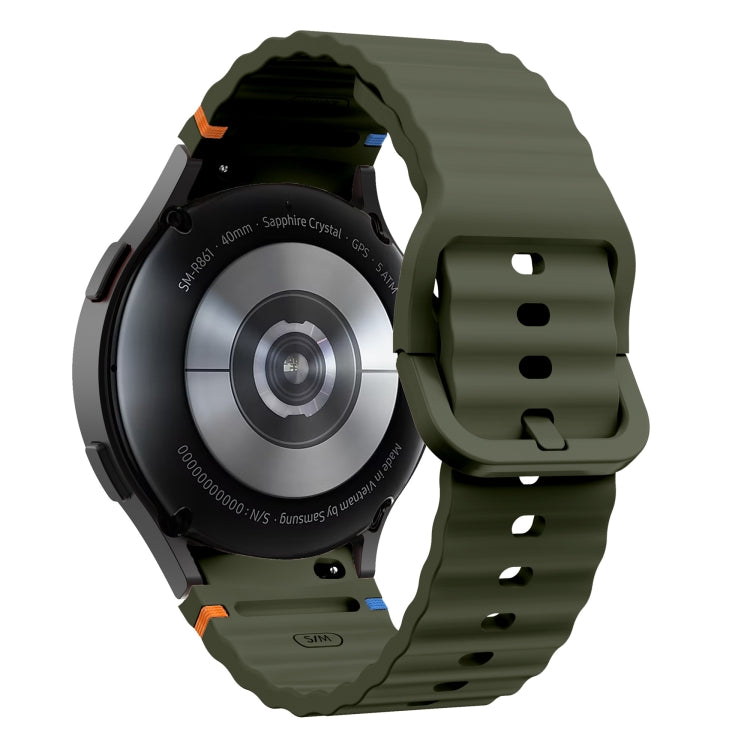 For Samsung Galaxy Watch 4 Classic 42 / 46mm Wave Pattern Stitched Silicone Watch Band(Army Green) - free shipping - PMC TechLife - Order now!