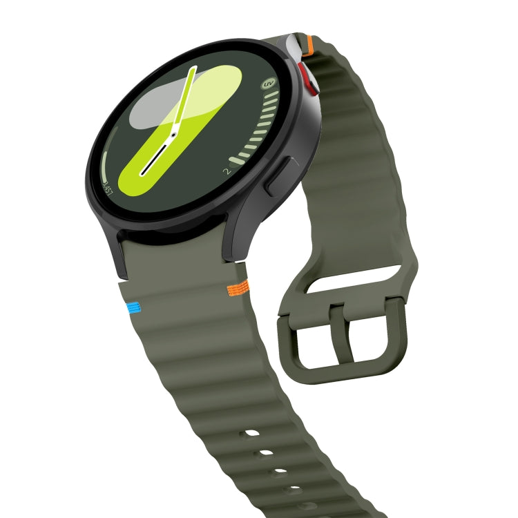 For Samsung Galaxy Watch 4 Classic 42 / 46mm Wave Pattern Stitched Silicone Watch Band(Army Green) - free shipping - PMC TechLife - Order now!