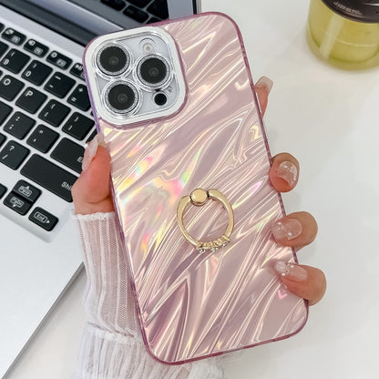 For iPhone 16 Pro Plating Glitter Texture Ring Holder TPU Phone Case with Lens Film(Pink Water Ripples) - iPhone 16 Pro Cases by PMC Jewellery | Online Shopping South Africa | PMC Jewellery | Buy Now Pay Later Mobicred