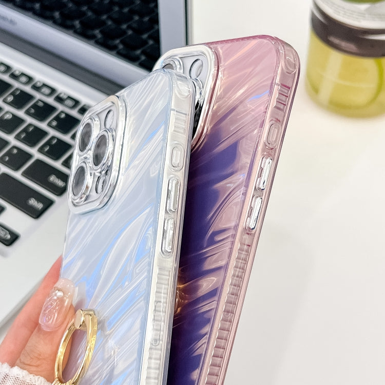 For iPhone 16 Pro Plating Glitter Texture Ring Holder TPU Phone Case with Lens Film(Pink Water Ripples) - iPhone 16 Pro Cases by PMC Jewellery | Online Shopping South Africa | PMC Jewellery | Buy Now Pay Later Mobicred